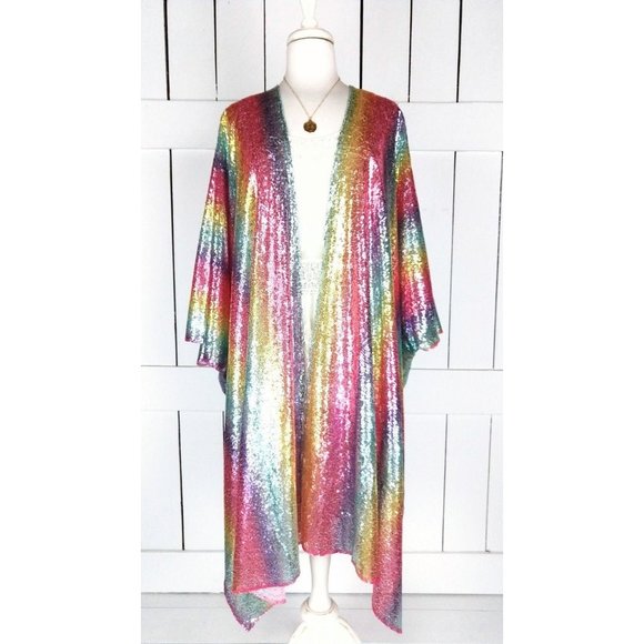 Rainbow striped sequins kimono cardigan jacket - Picture 6 of 6